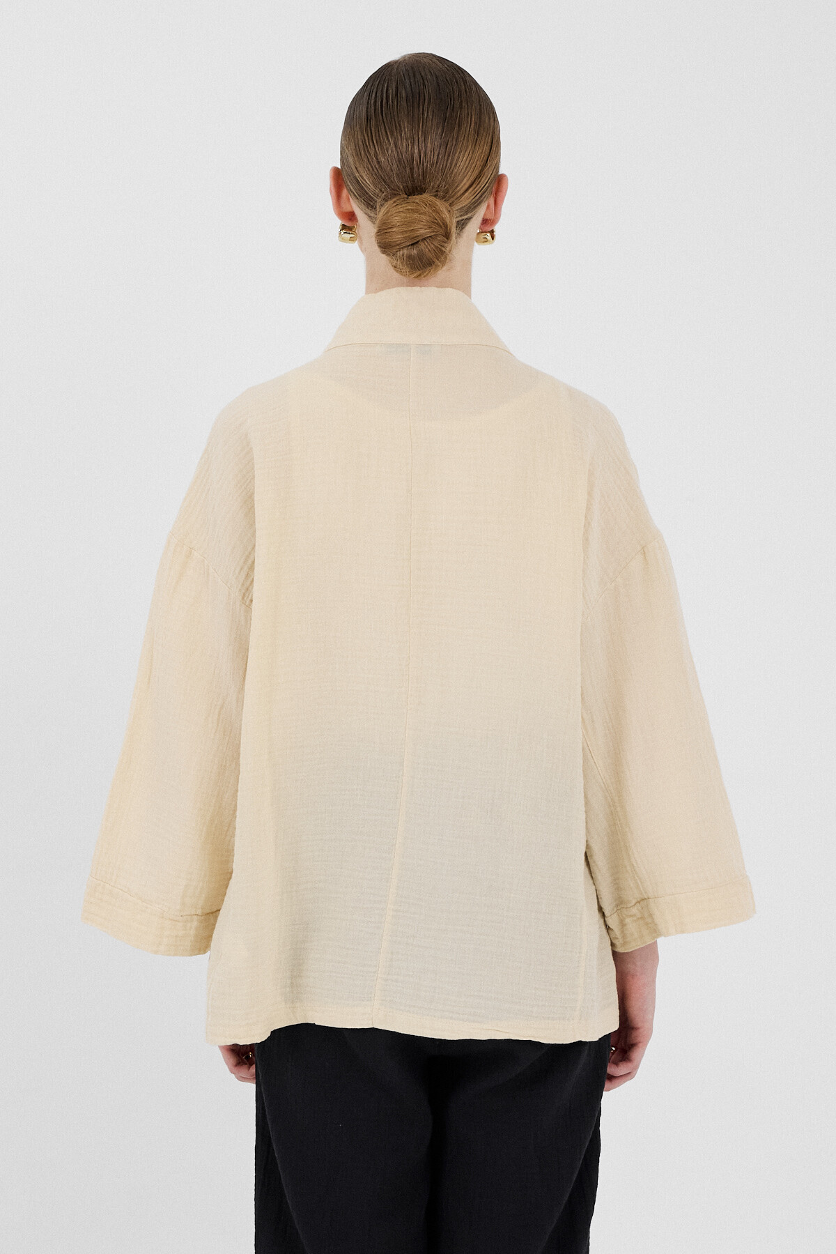 Taş %100 Pamuk Ceplİ Müslin Kimono 8065A - 5