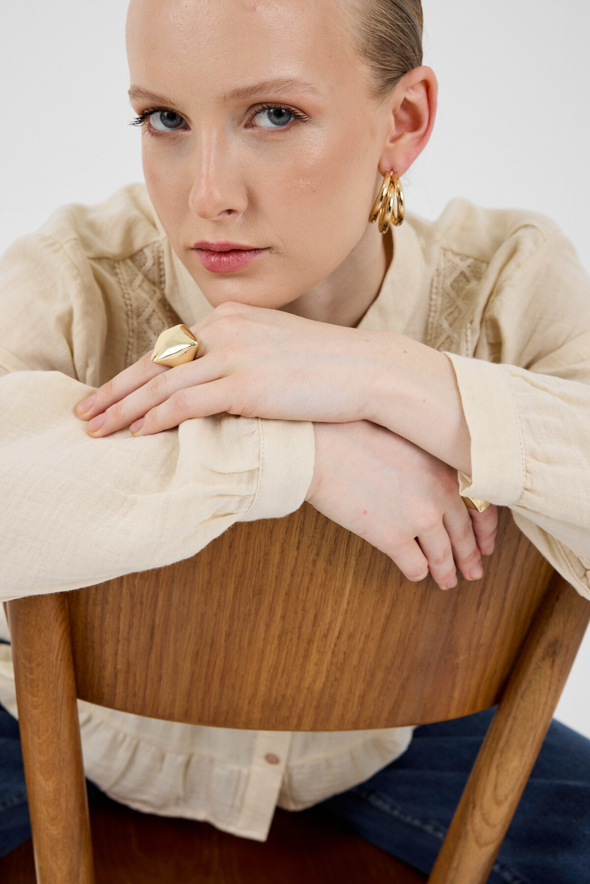 Taş %100 Pamuk Dantel Detaylı Müslin Gömlek 4823A - 4