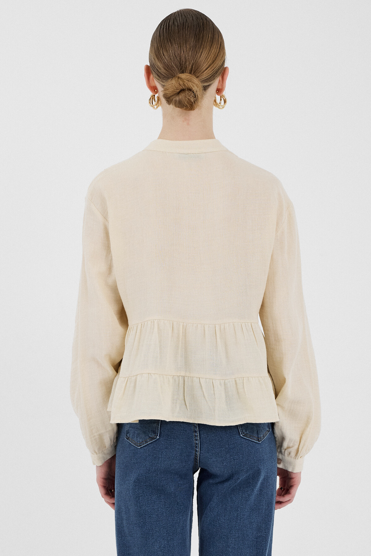 Taş %100 Pamuk Dantel Detaylı Müslin Gömlek 4823A - 5