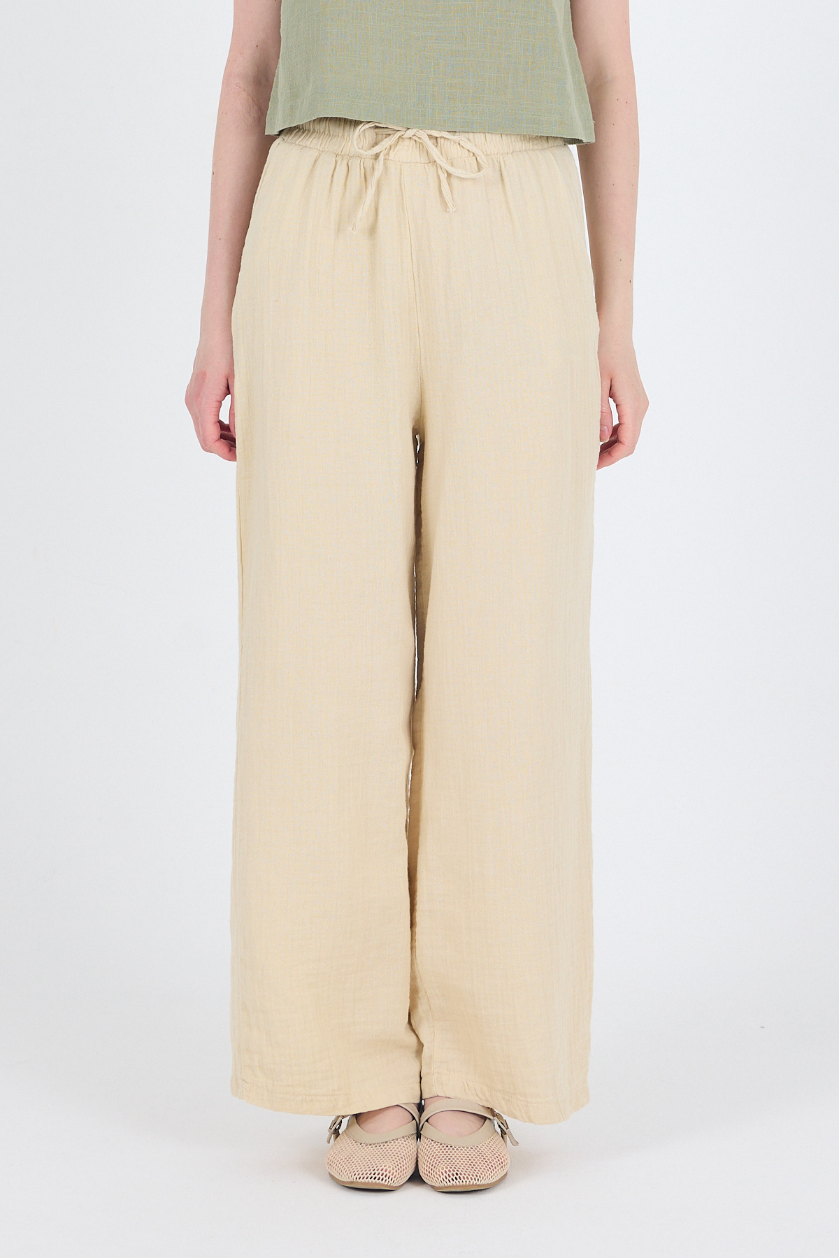 Taş %100 Pamuk Müslin Palazzo/Bol Paça Pantolon 8056A - 5