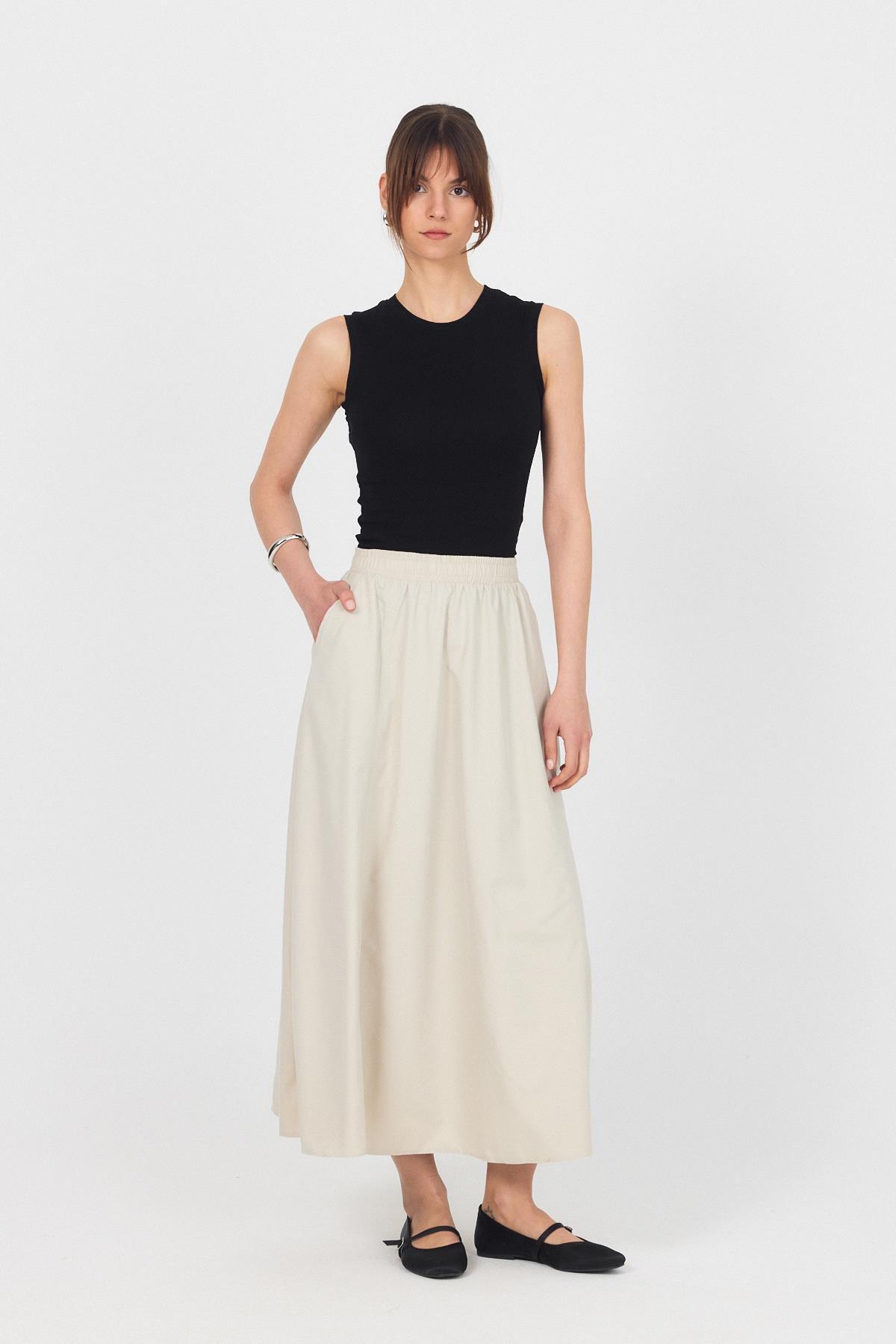 Taş Bel Lastikli Cepli Kloş Etek 4747A 