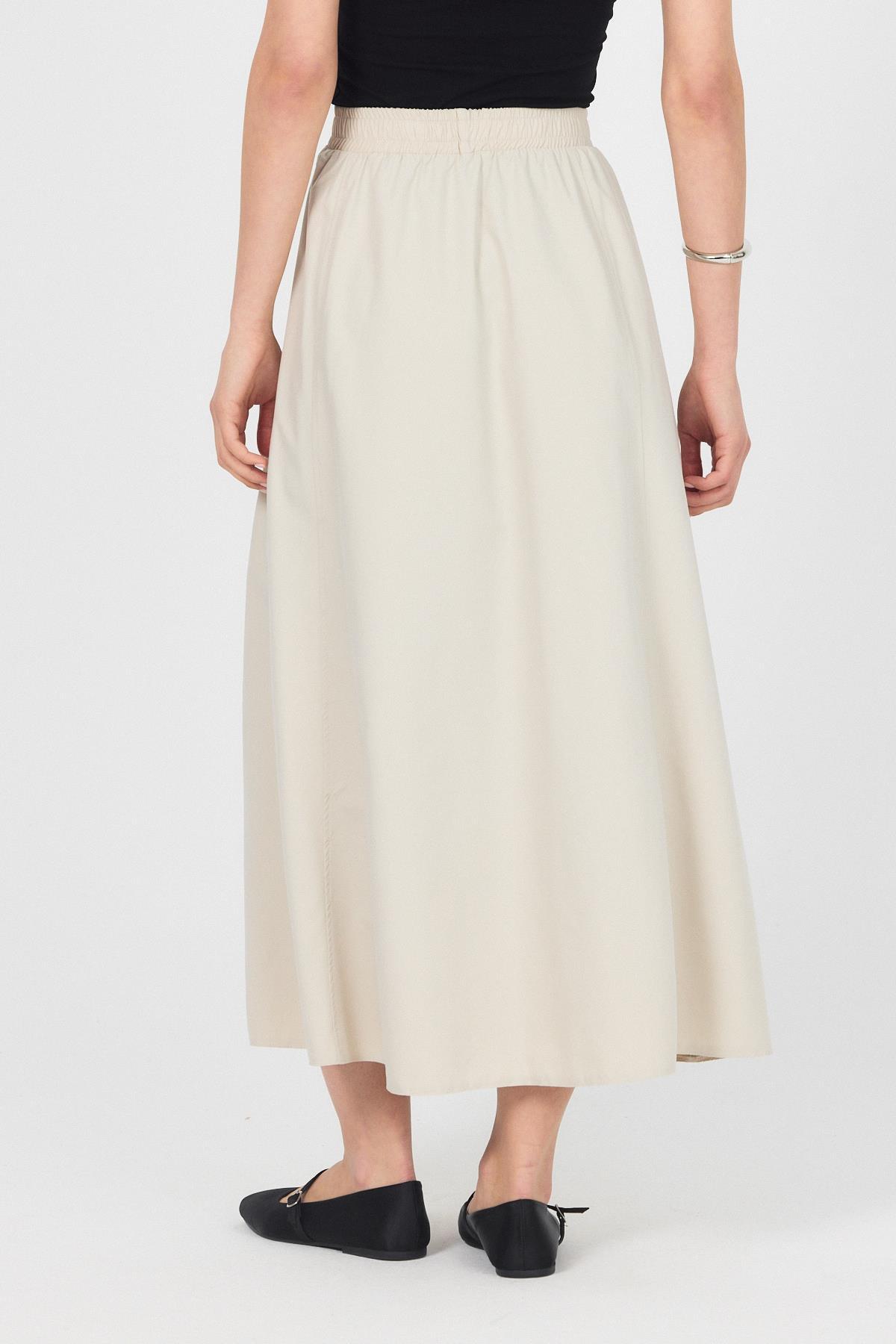 Taş Bel Lastikli Cepli Kloş Etek 4747A - 5