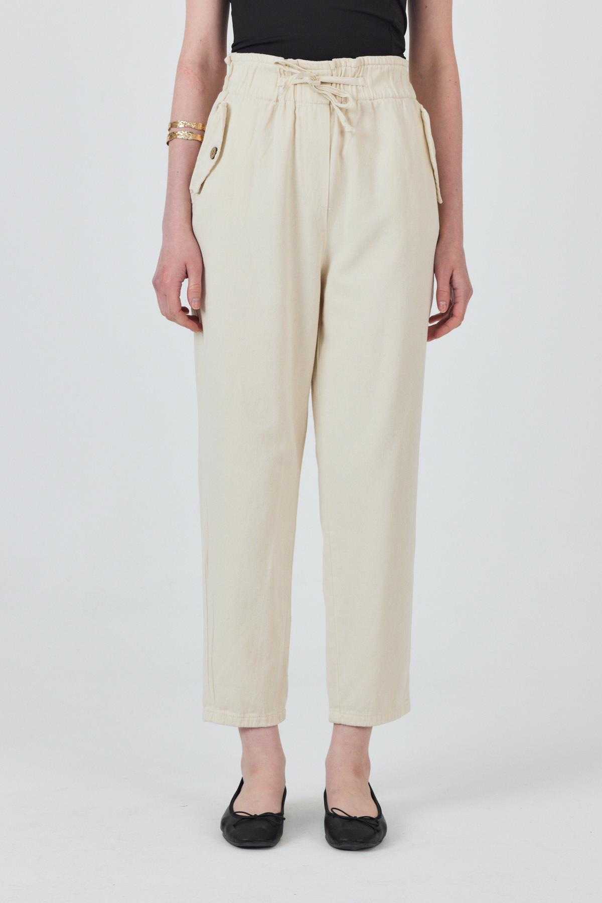 Taş Cep Düğme Detaylı Bel Lastikli Pantolon 006 - 3