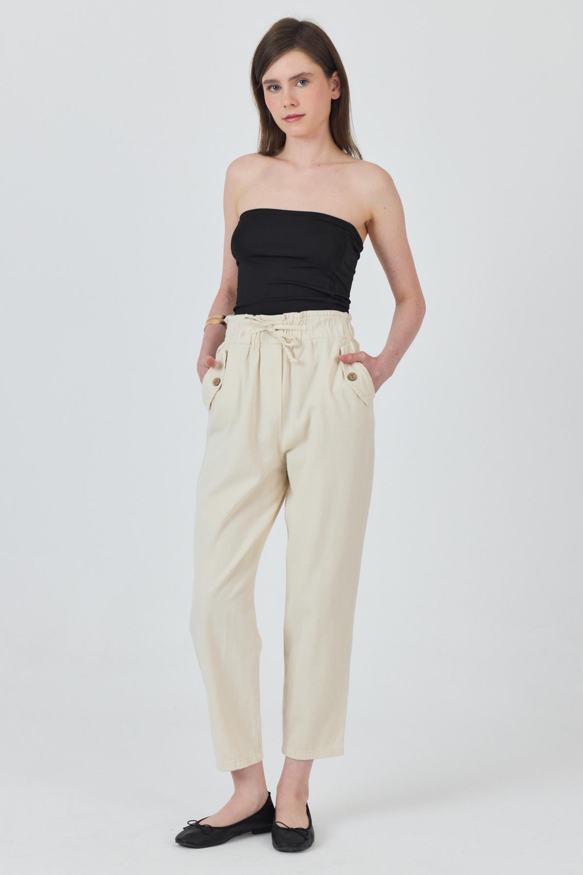 Taş Cep Düğme Detaylı Bel Lastikli Pantolon 006 - 2