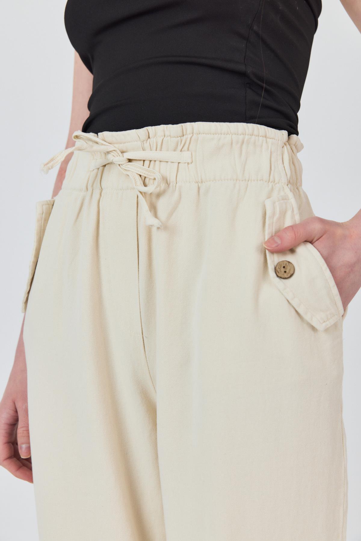 Taş Cep Düğme Detaylı Bel Lastikli Pantolon 006 - 4