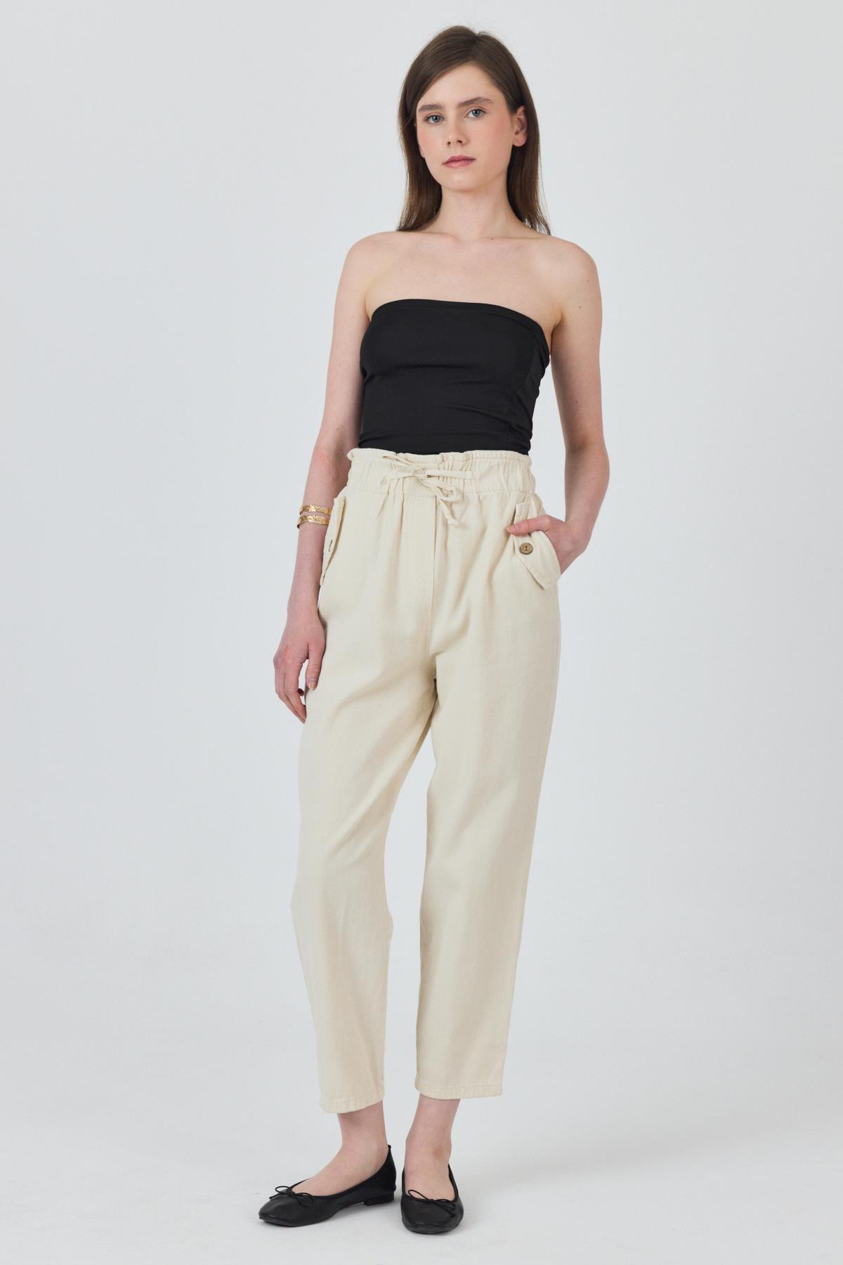 Taş Cep Düğme Detaylı Bel Lastikli Pantolon 006 - 8