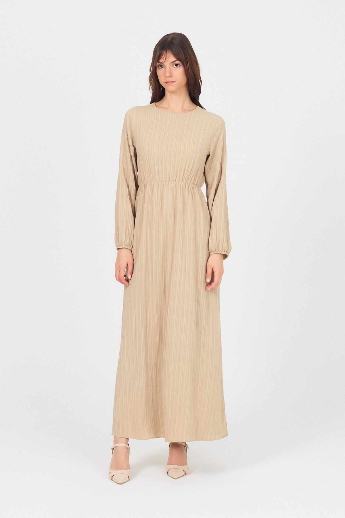 Taş Çift Kullanımlı Çıkma Yakalı Dokuma Elbise 4652A - RAYS