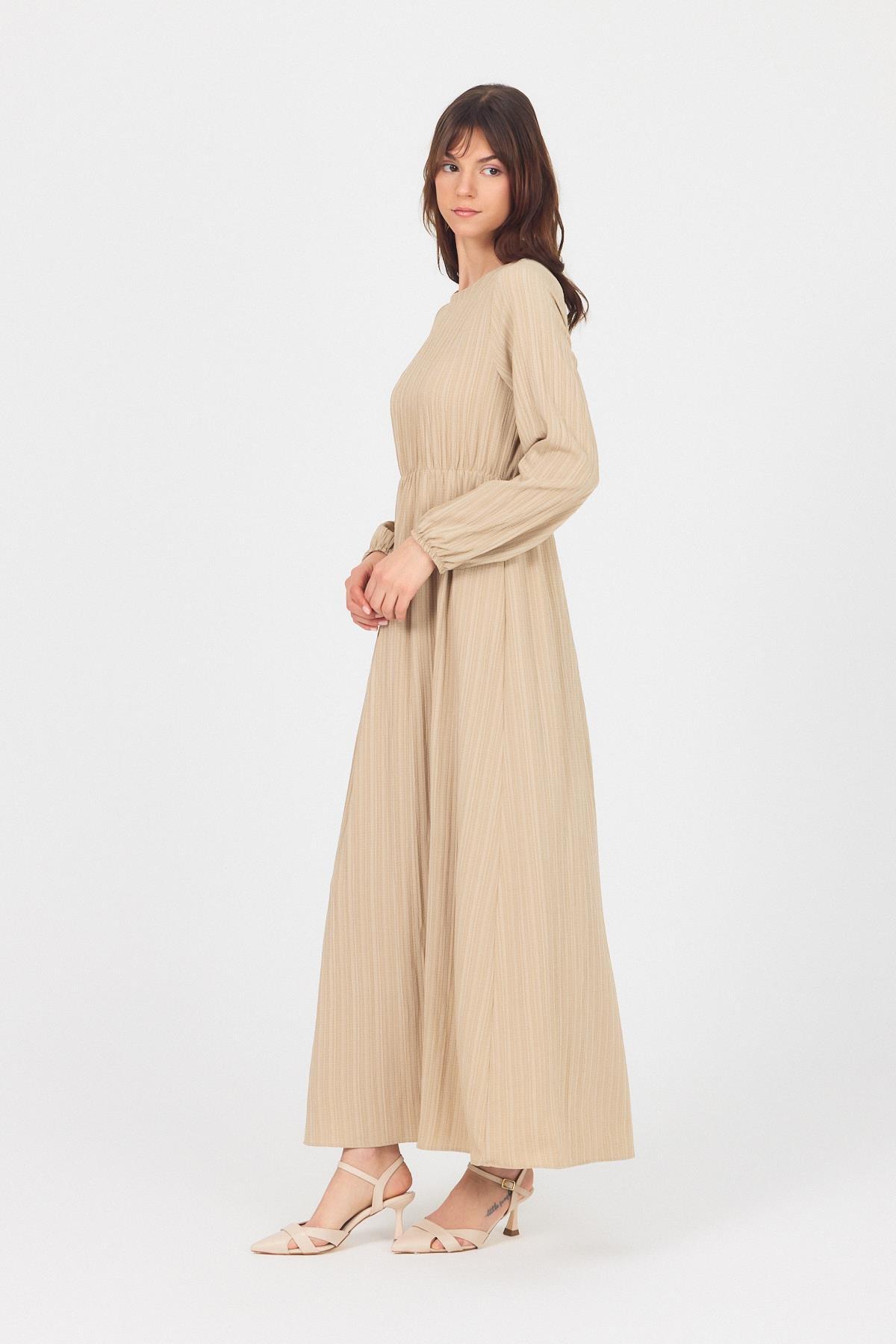 Taş Çift Kullanımlı Çıkma Yakalı Dokuma Elbise 4652A - 6