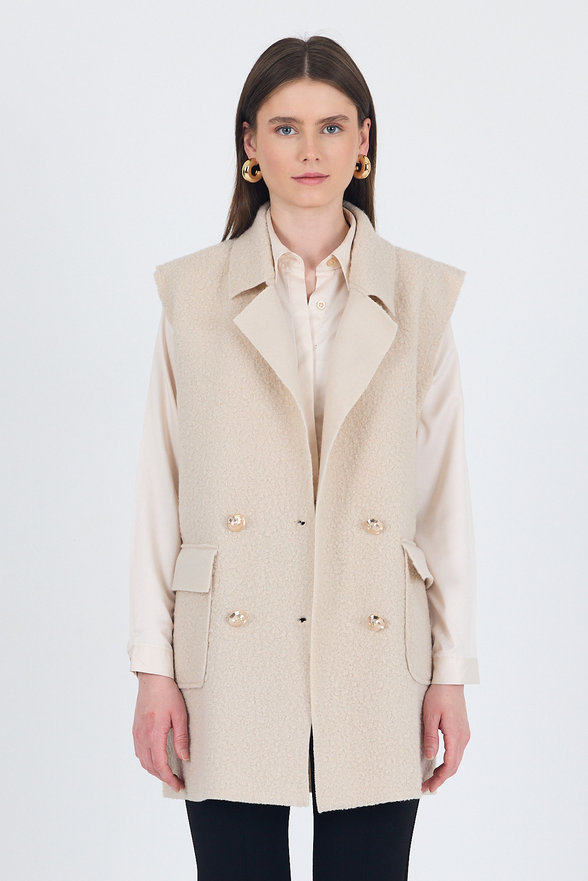 Taş Düğme Detaylı Buklet Yelek 3016A - RAYS