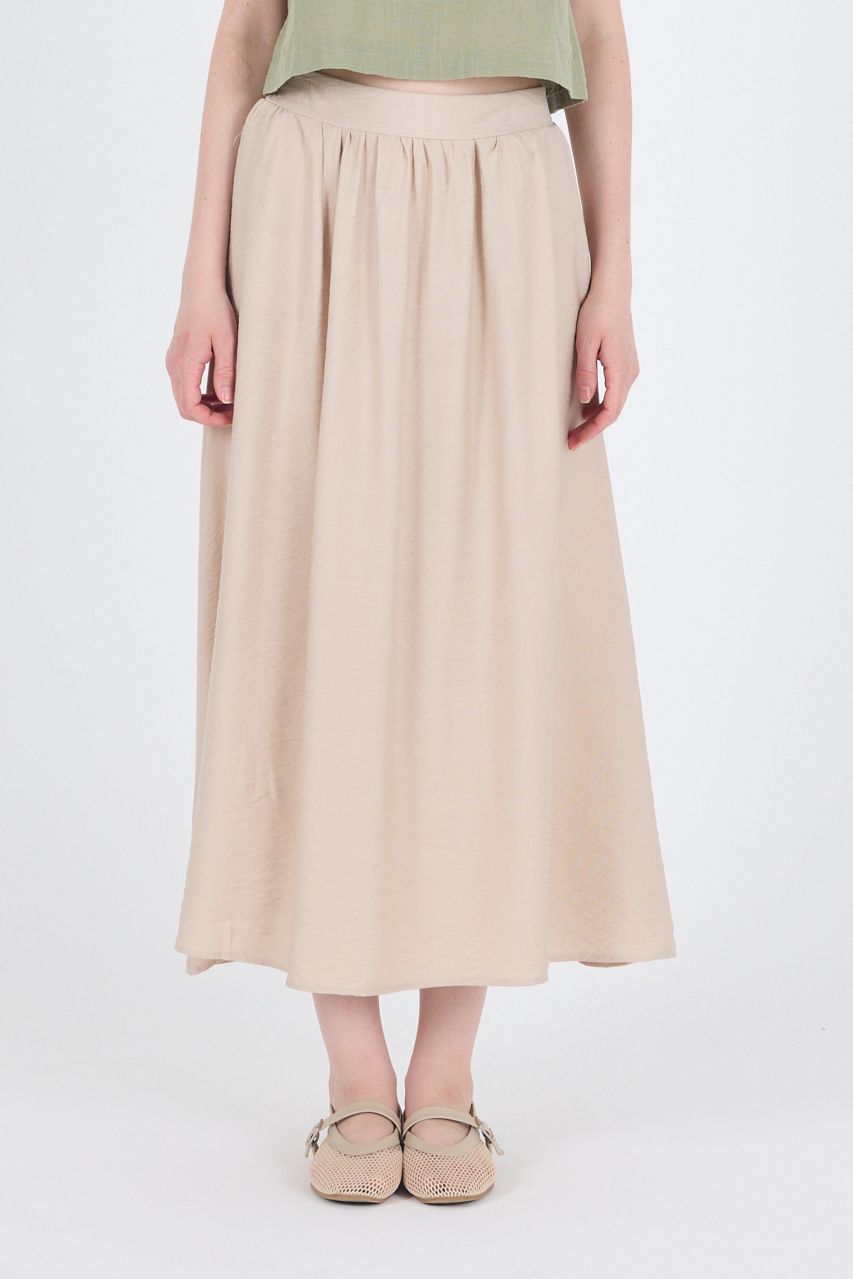 Taş Keten Görünümlü Cep Detaylı Midi Etek 2344 - 5