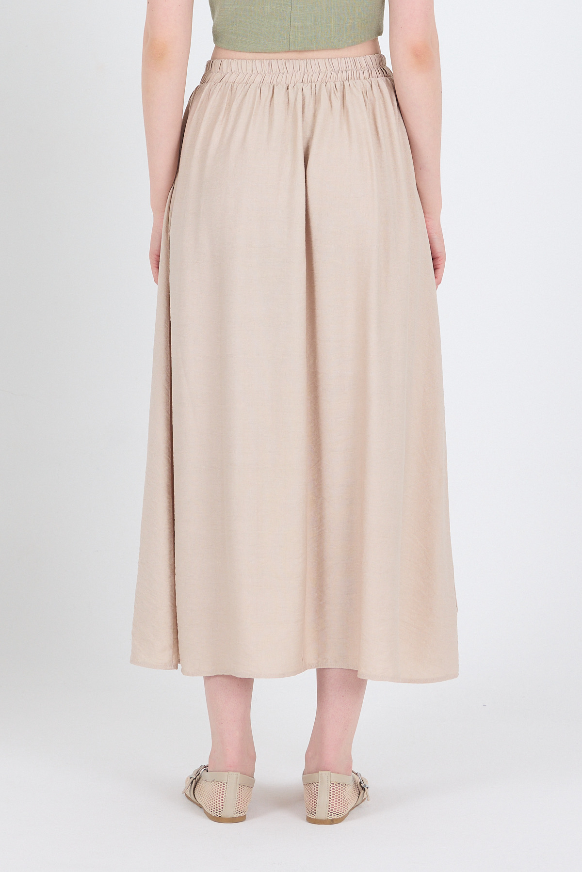 Taş Keten Görünümlü Cep Detaylı Midi Etek 2344 - 6