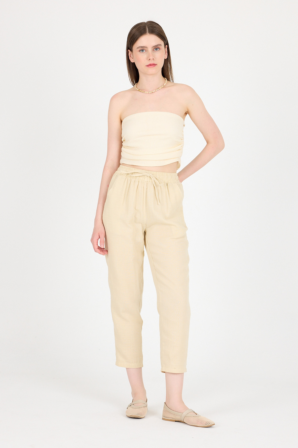 Taş Müslin %100 Pamuk Beli Lastikli Pantolon 8055A - RAYS