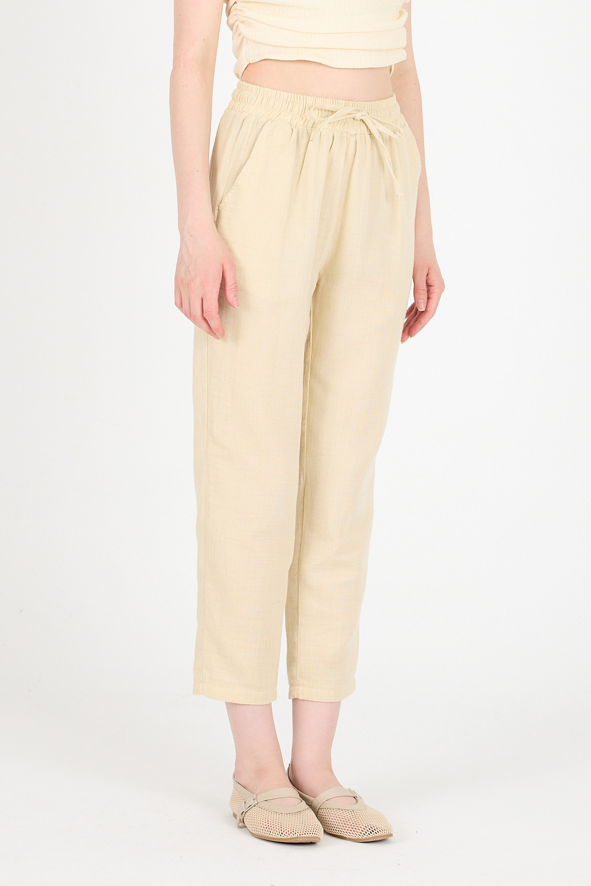 Taş Müslin %100 Pamuk Beli Lastikli Pantolon 8055A - RAYS