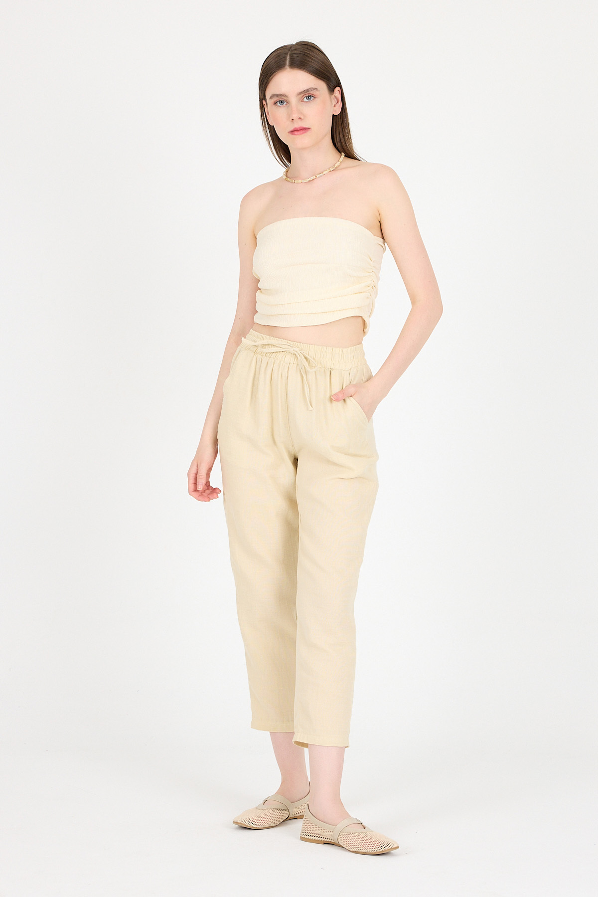 Taş Müslin %100 Pamuk Beli Lastikli Pantolon 8055A - 6