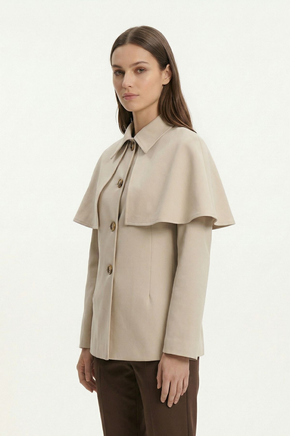 Taş Pelerin Detay Düğmeli Ceket 7687 - RAYS