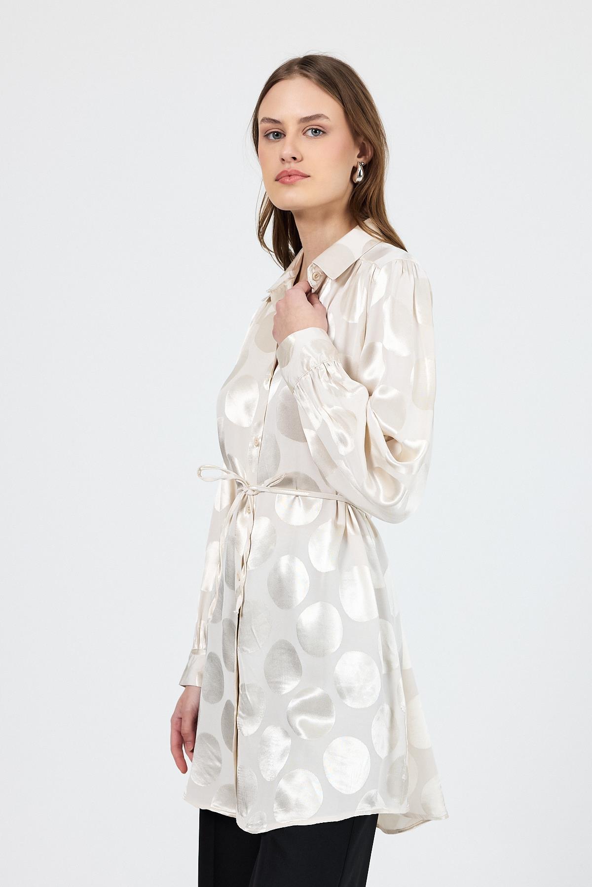 Taş Puantiye Desen İp Bağlama Detaylı Tunik 4690A - 2