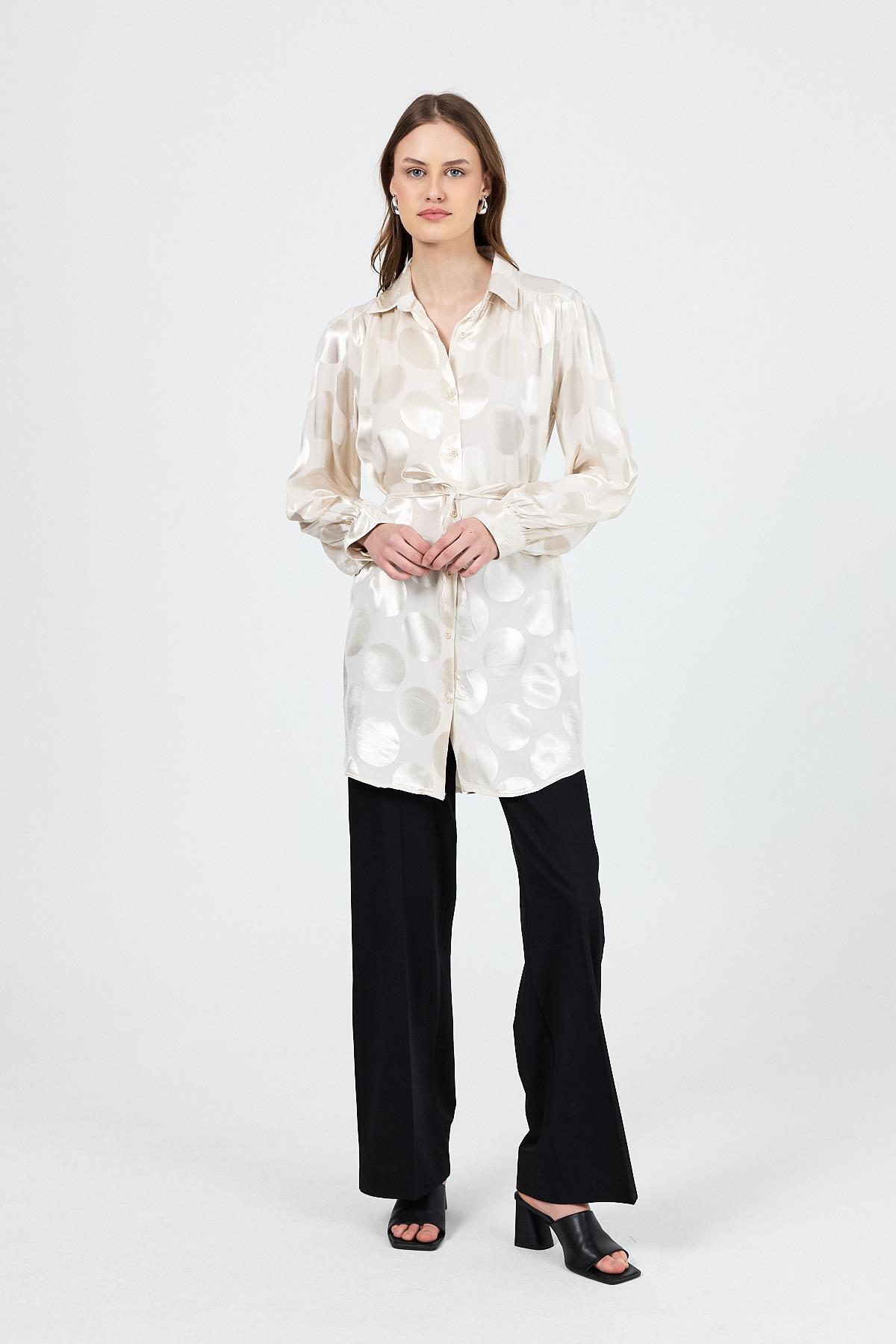 Taş Puantiye Desen İp Bağlama Detaylı Tunik 4690A - 1