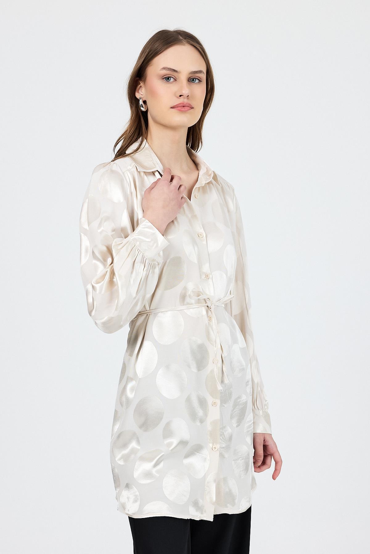 Taş Puantiye Desen İp Bağlama Detaylı Tunik 4690A - 6