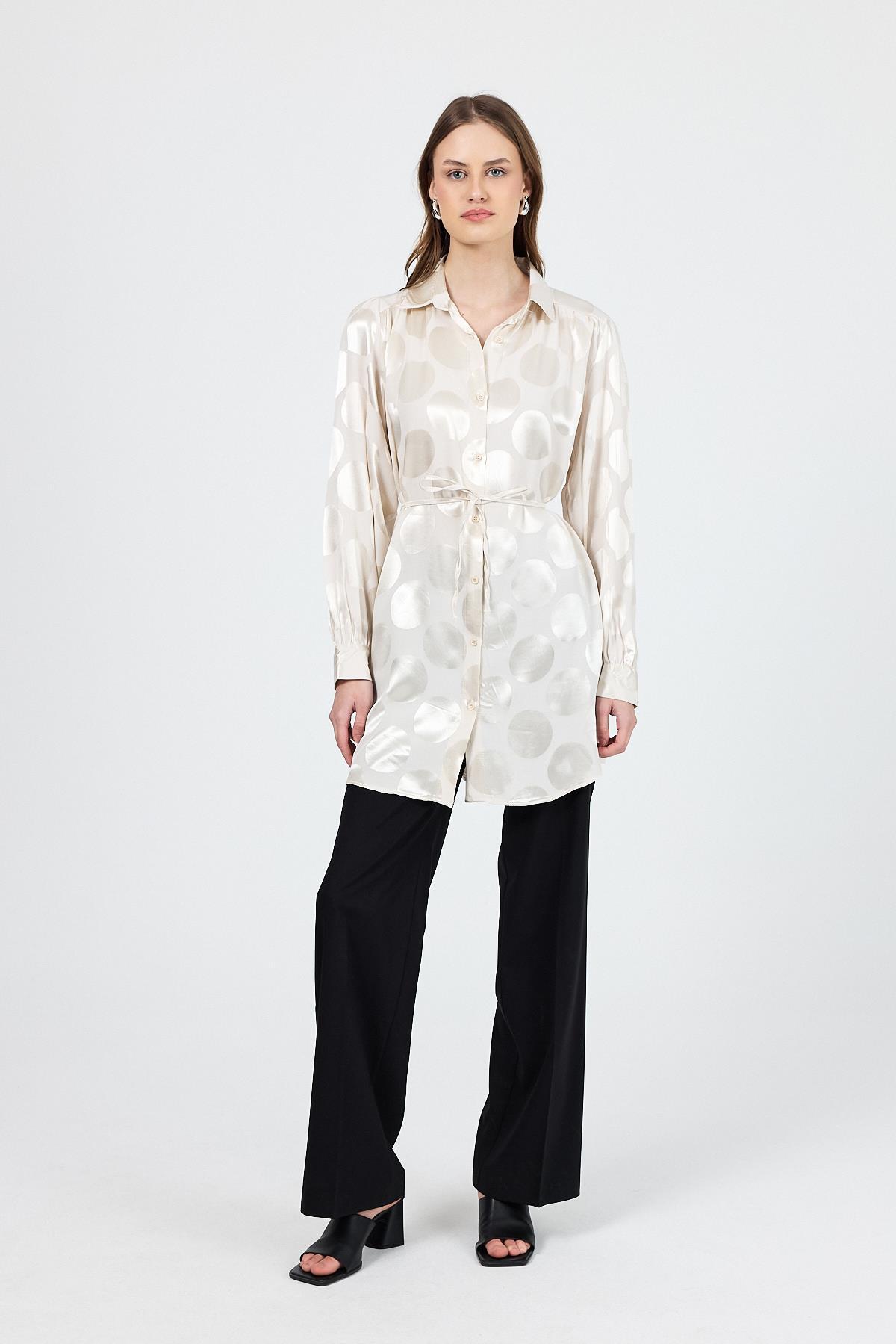 Taş Puantiye Desen İp Bağlama Detaylı Tunik 4690A - 7