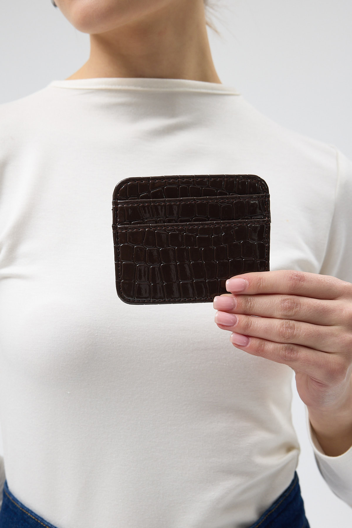 Kahverengi Rays Baskılı Krokodil Desenli Kartlık Kadın Cüzdan TCR-028 - 3