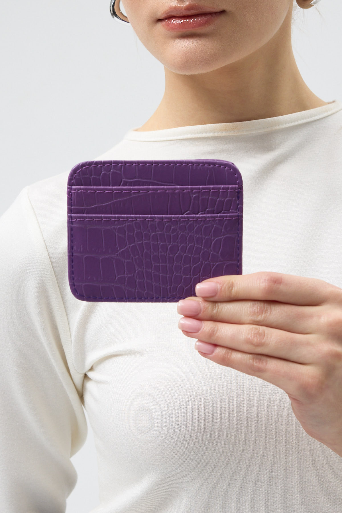 Mor Rays Baskılı Krokodil Desenli Kartlık Kadın Cüzdan TCR-028 - 2