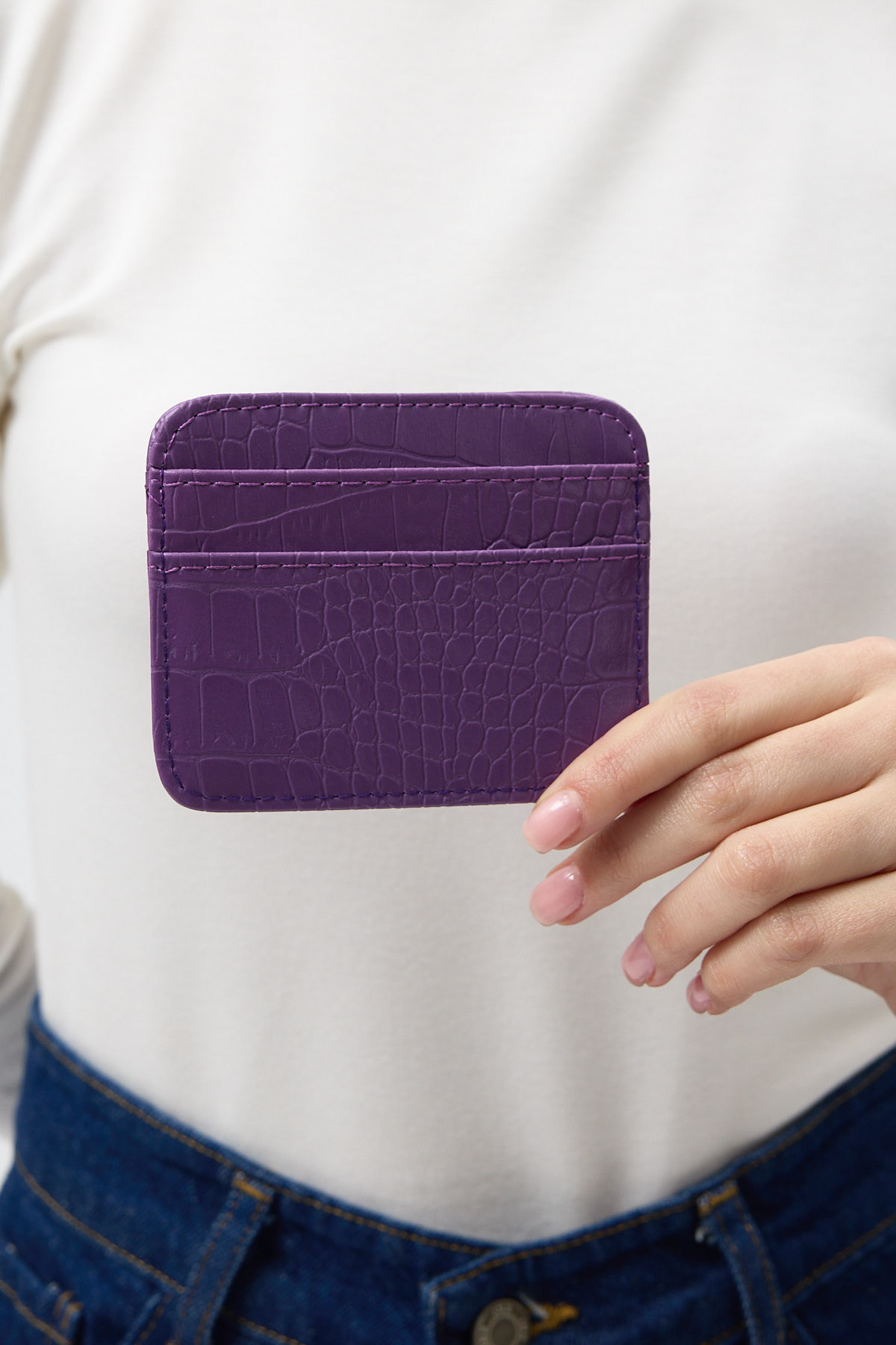 Mor Rays Baskılı Krokodil Desenli Kartlık Kadın Cüzdan TCR-028 - 1