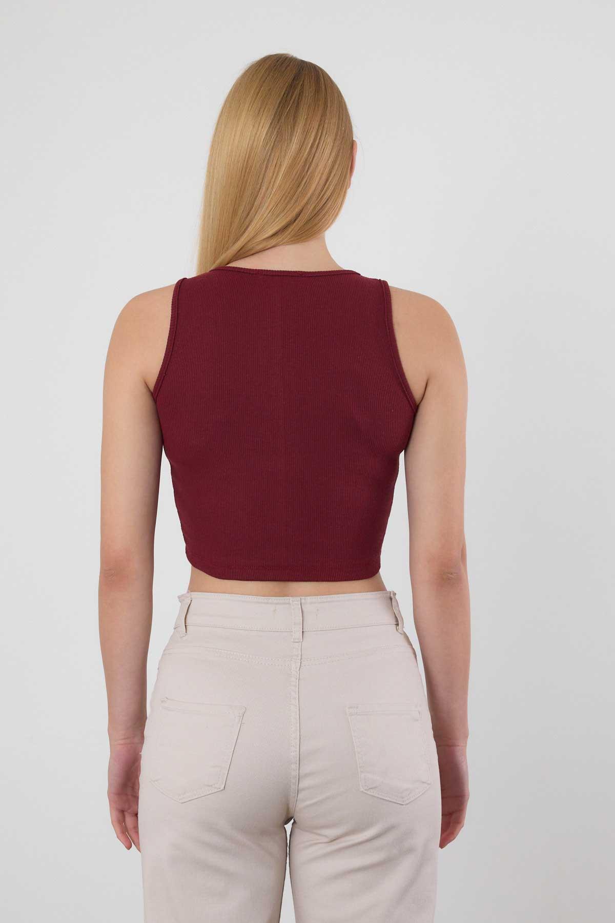 Bordo Fitilli Crop Kadın Atlet 1312 - 5