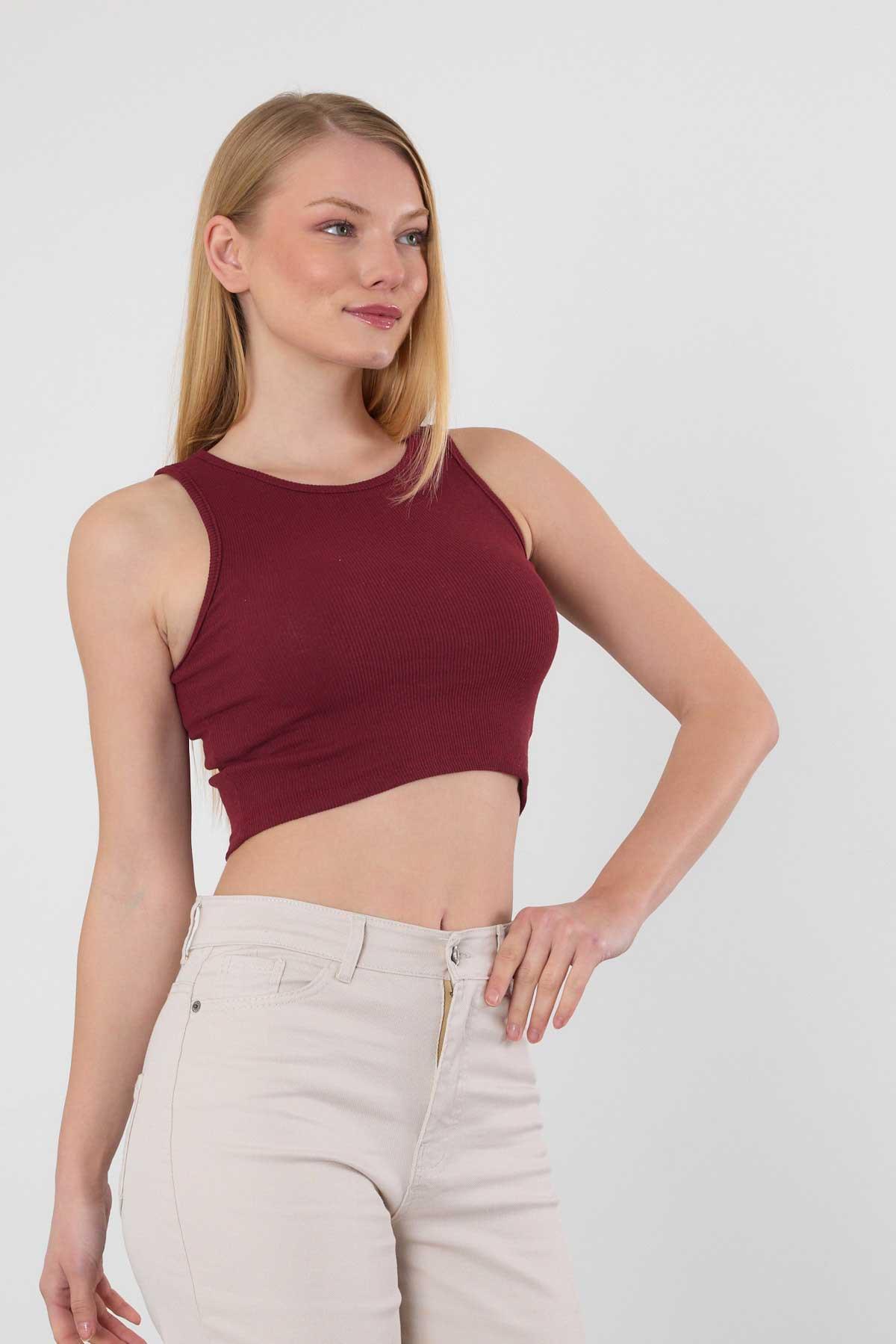 Bordo Fitilli Crop Kadın Atlet 1312 - 6