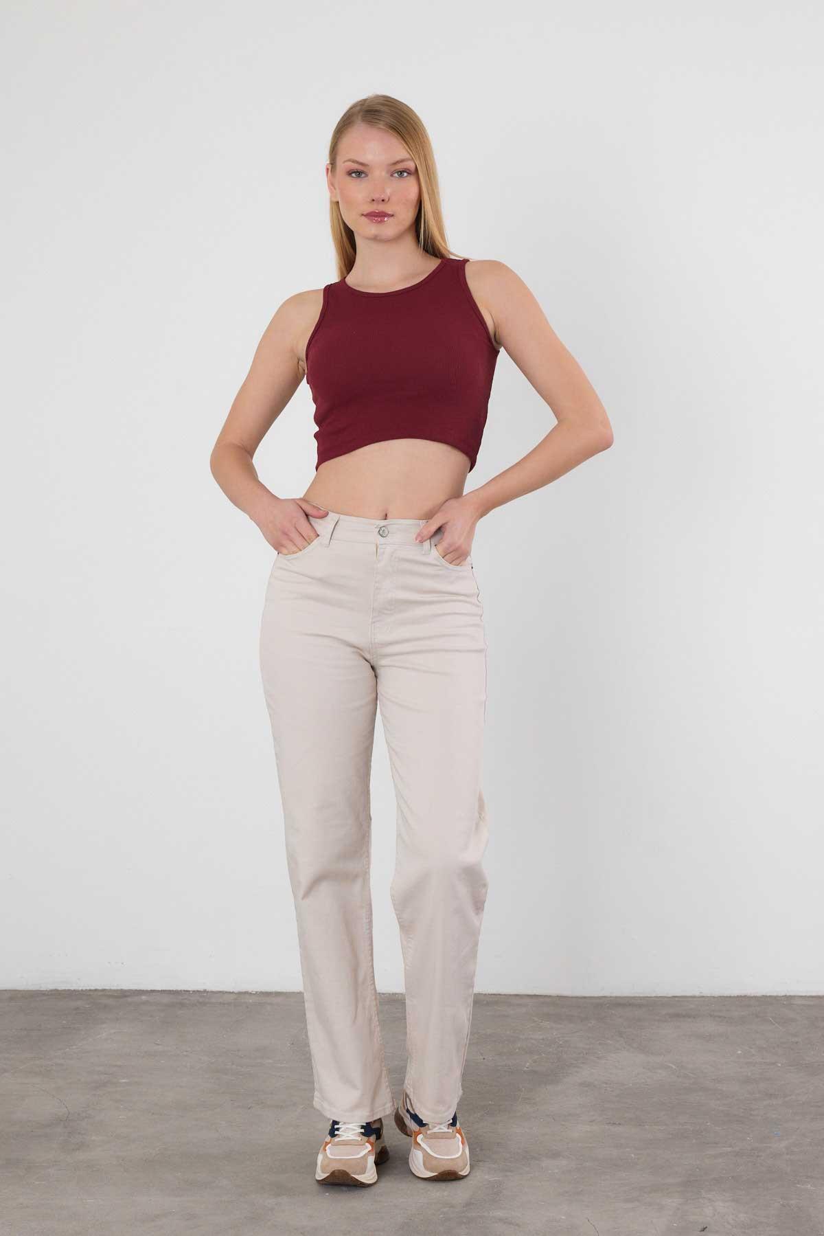 Bordo Fitilli Crop Kadın Atlet 1312 - 2