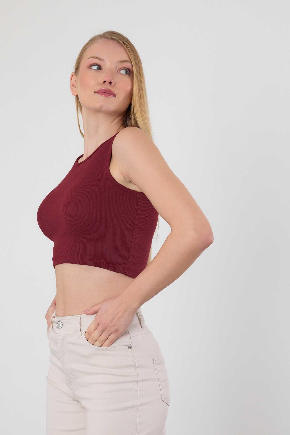 Bordo Fitilli Crop Kadın Atlet 1312 - 8