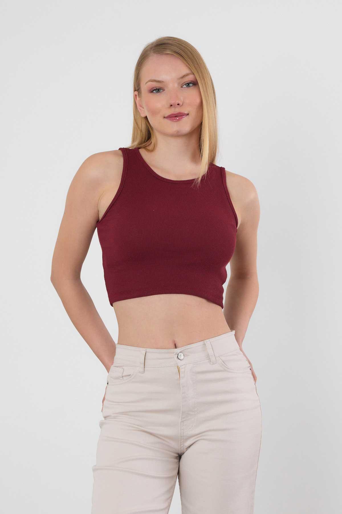 Bordo Fitilli Crop Kadın Atlet 1312 