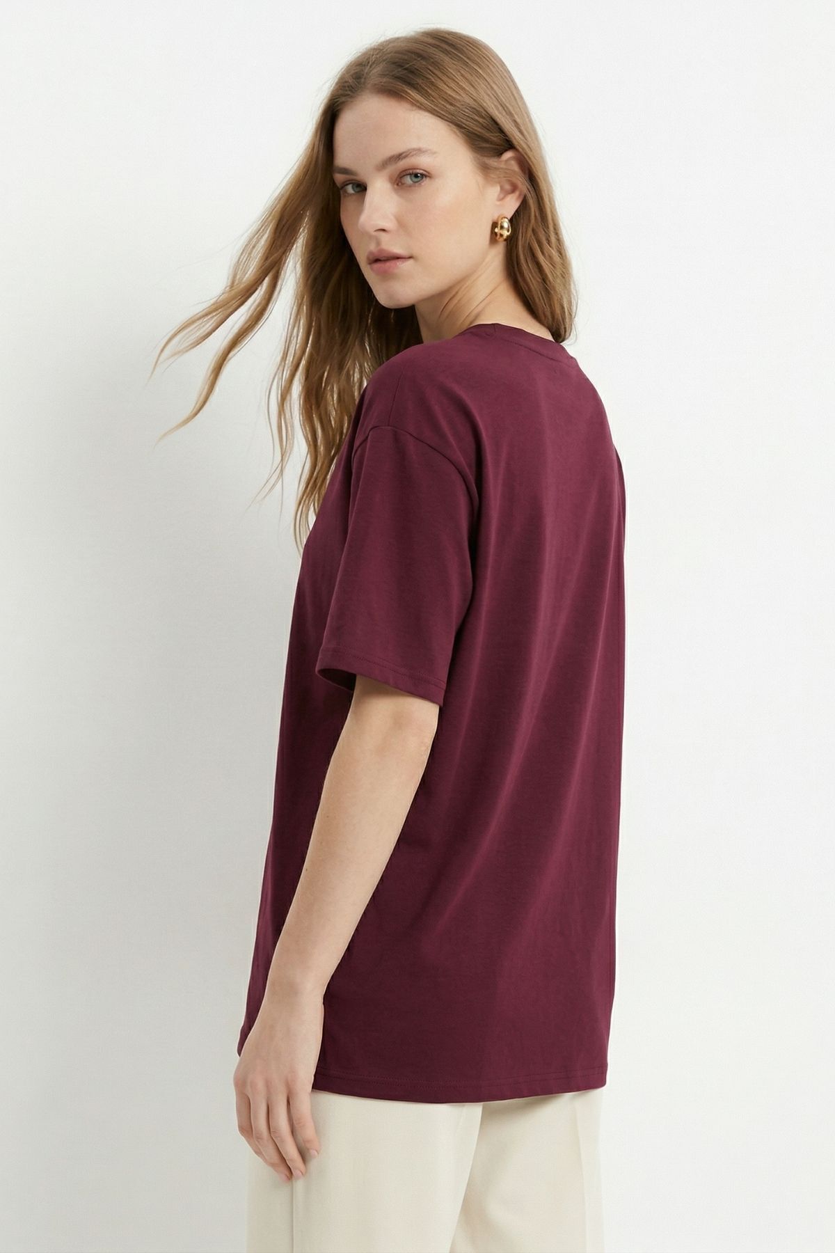 TCR-1633 Oversize Tişört Bordo - 3