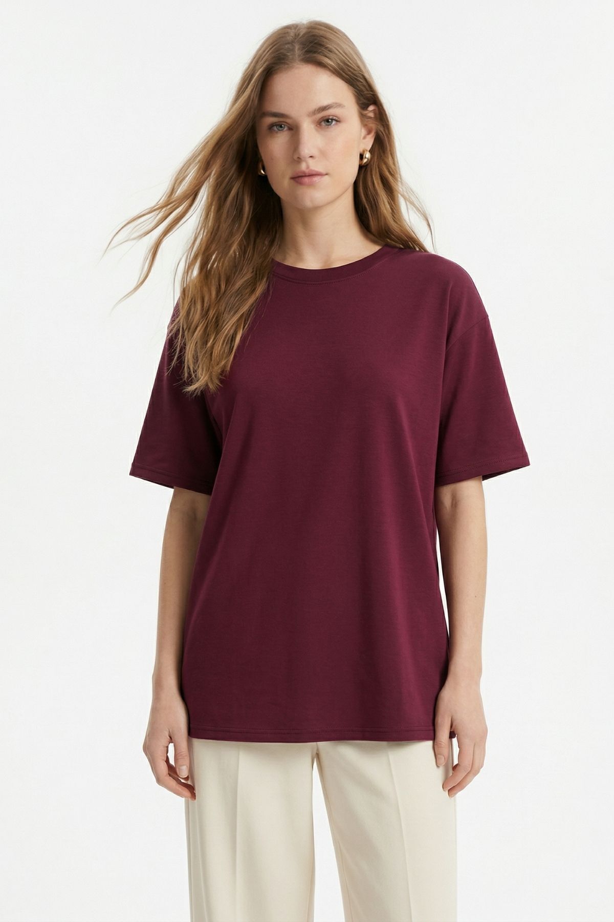 TCR-1633 Oversize Tişört Bordo - RAYS (1)