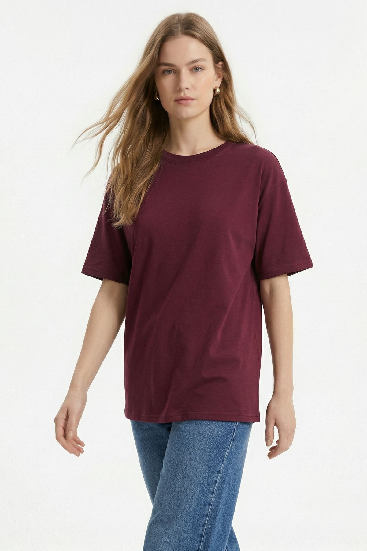 TCR-1633 Oversize Tişört Bordo - 1