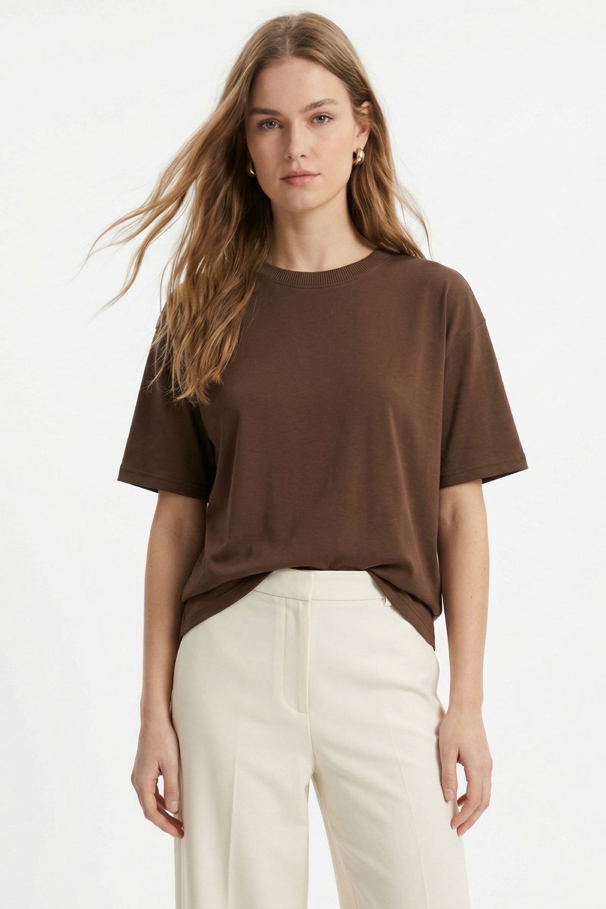 TCR-1633 Oversize Tişört Kahve - 2