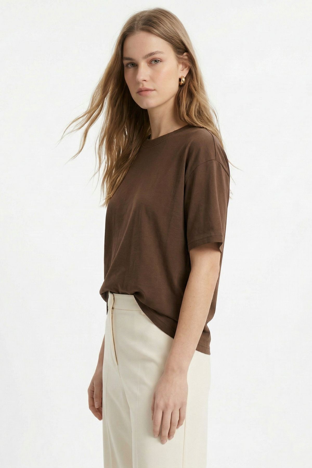 TCR-1633 Oversize Tişört Kahve - 3
