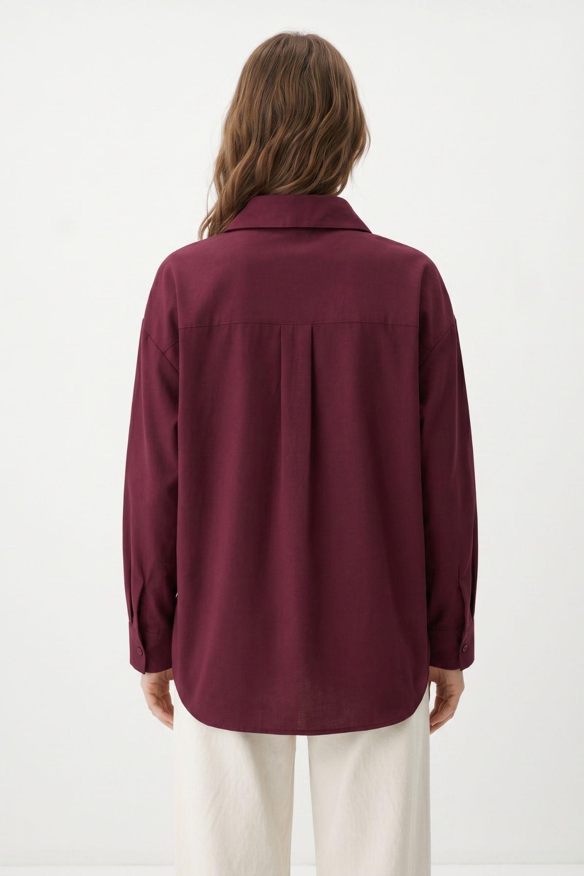 Bordo Relaxed Fit Rahat Kesim Basic Gömlek - 6621A - 5