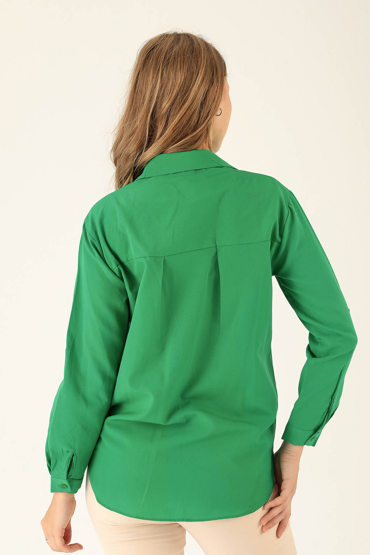 Tek Cepli Kolyeli Bayan Gömlek - 6785A Benetton Yeşili - 5