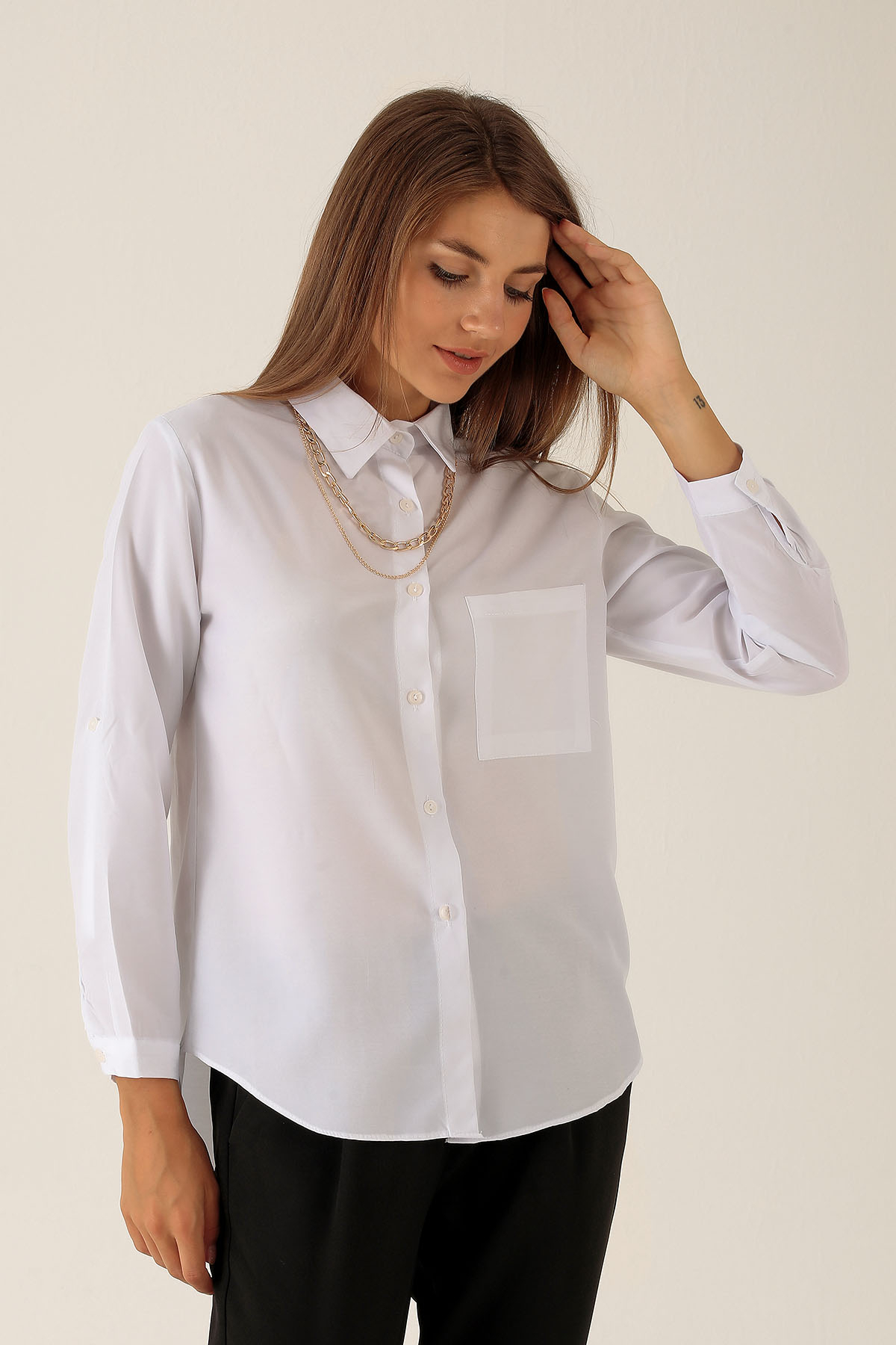 Tek Cepli Kolyeli Bayan Gömlek - 6785A Beyaz - 2