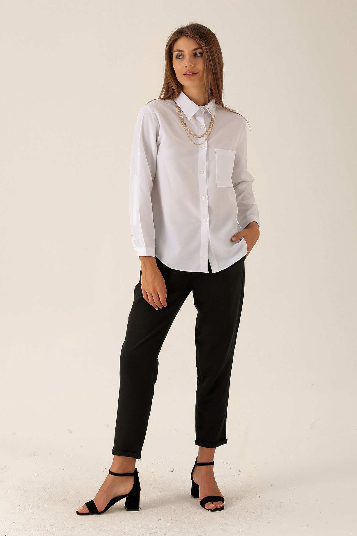 Tek Cepli Kolyeli Bayan Gömlek - 6785A Beyaz - 4