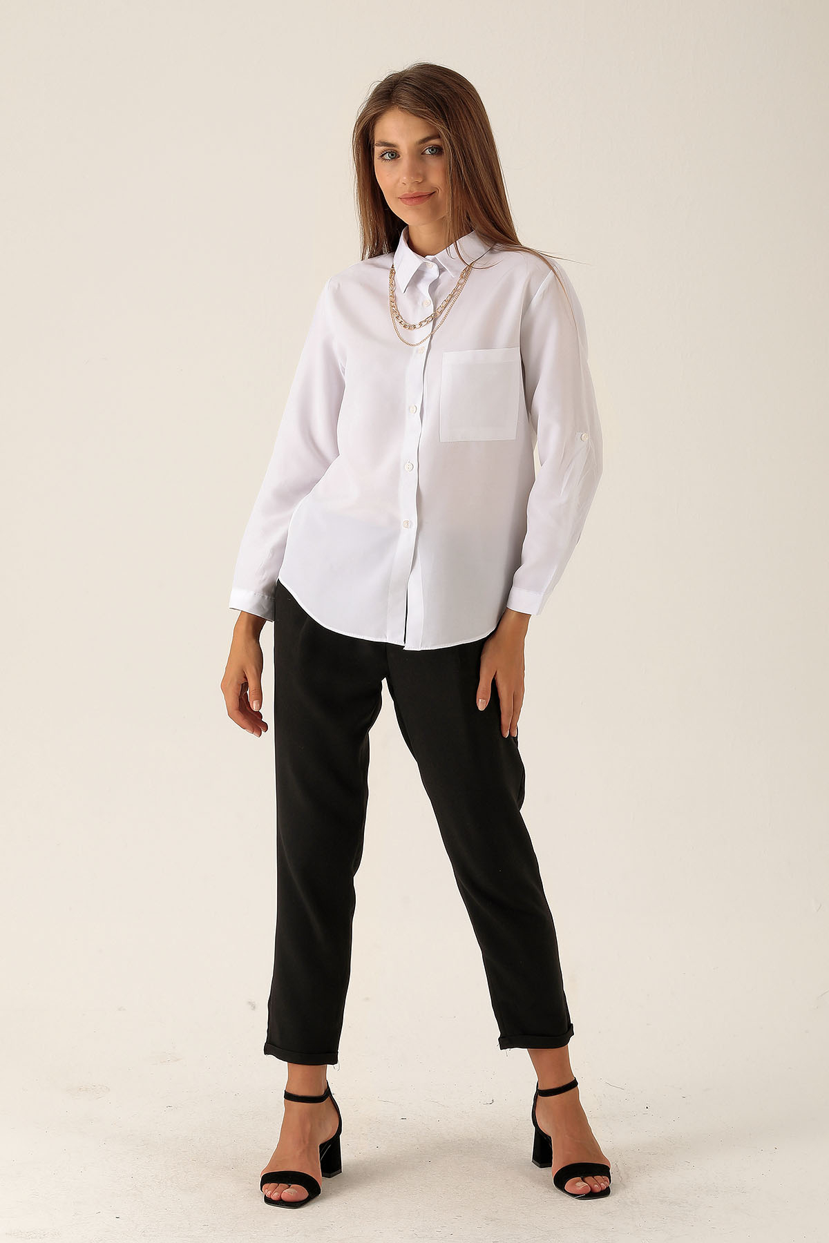 Tek Cepli Kolyeli Bayan Gömlek - 6785A Beyaz - 3