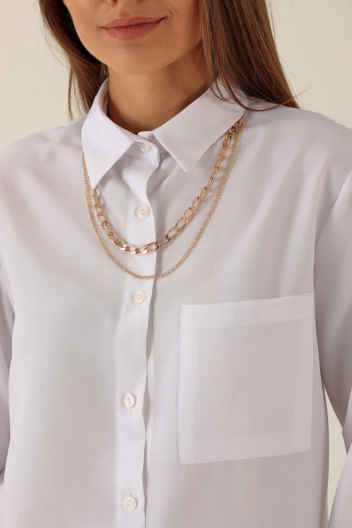 Tek Cepli Kolyeli Bayan Gömlek - 6785A Beyaz - 6