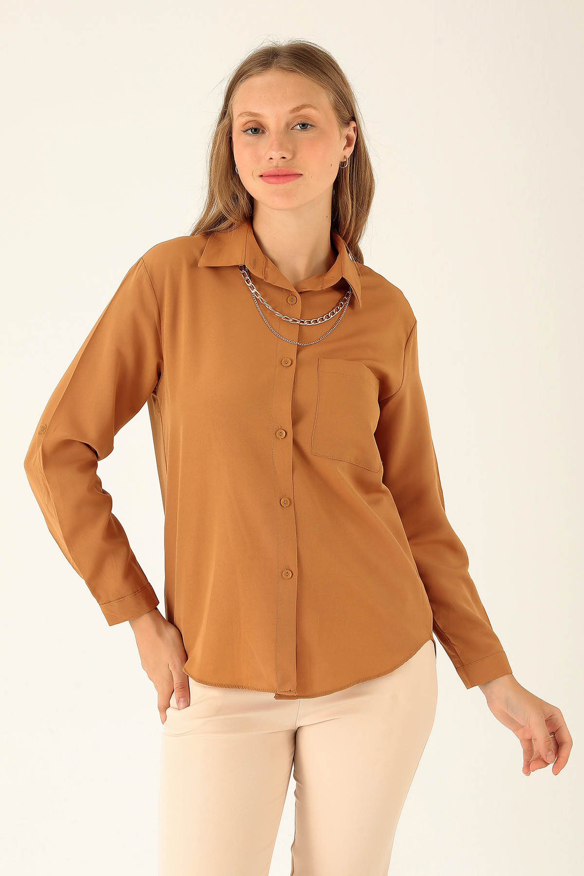 Tek Cepli Kolyeli Bayan Gömlek - 6785A Bisküvi - 1