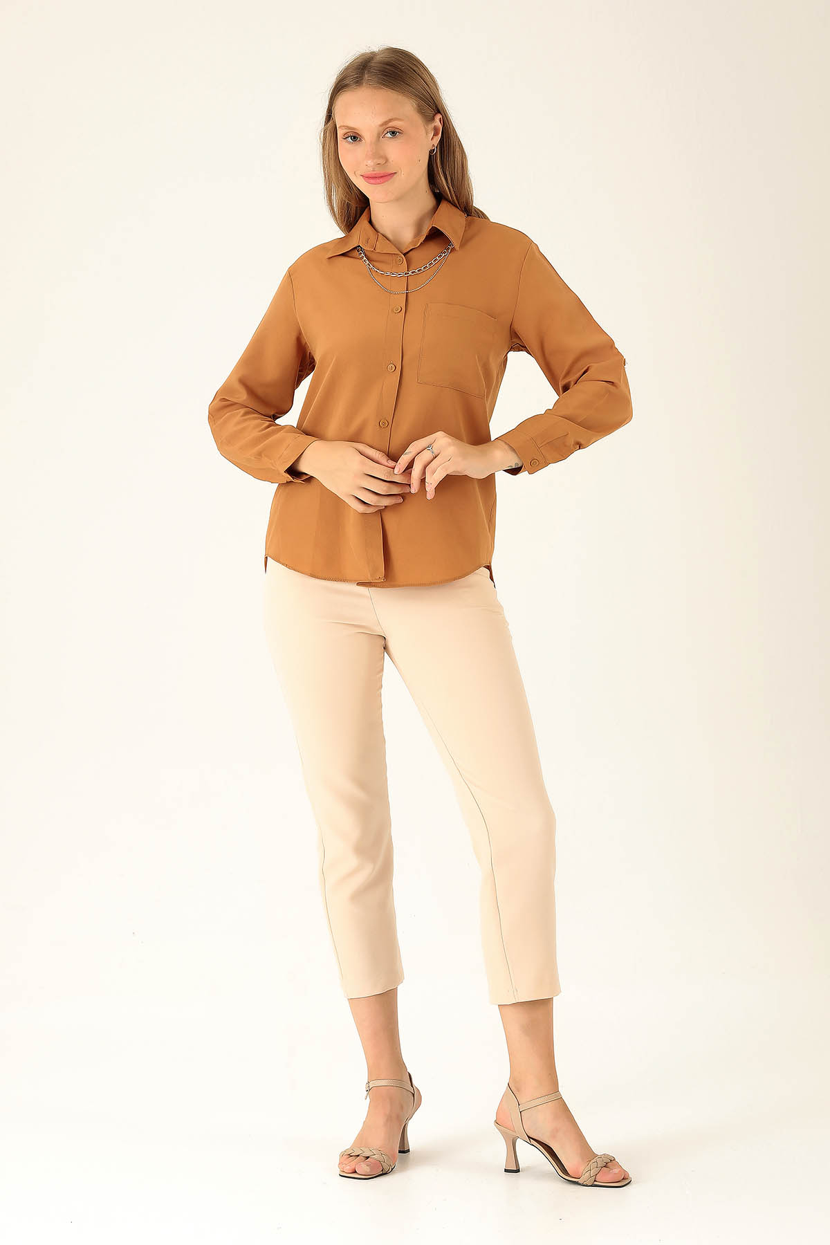 Tek Cepli Kolyeli Bayan Gömlek - 6785A Bisküvi - 3