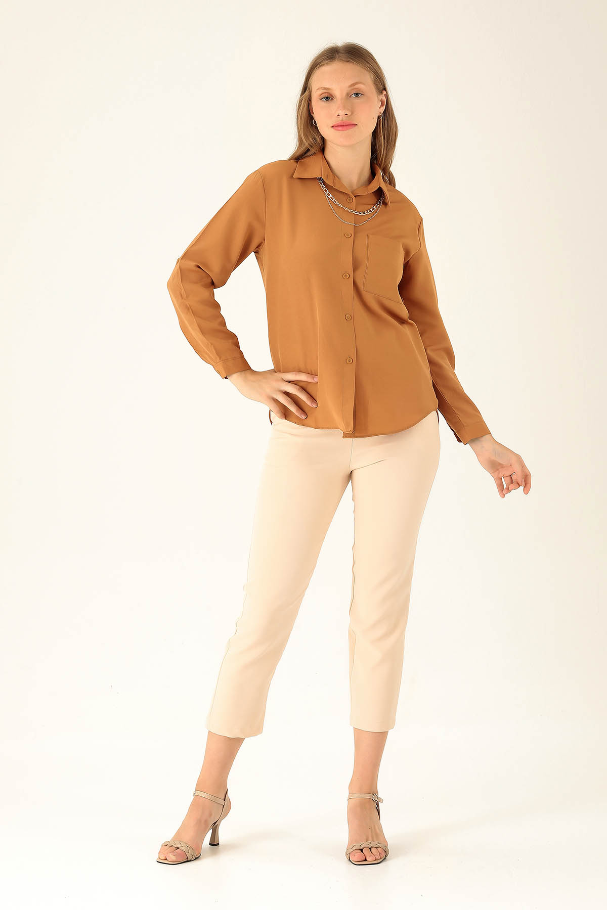 Tek Cepli Kolyeli Bayan Gömlek - 6785A Bisküvi - 4