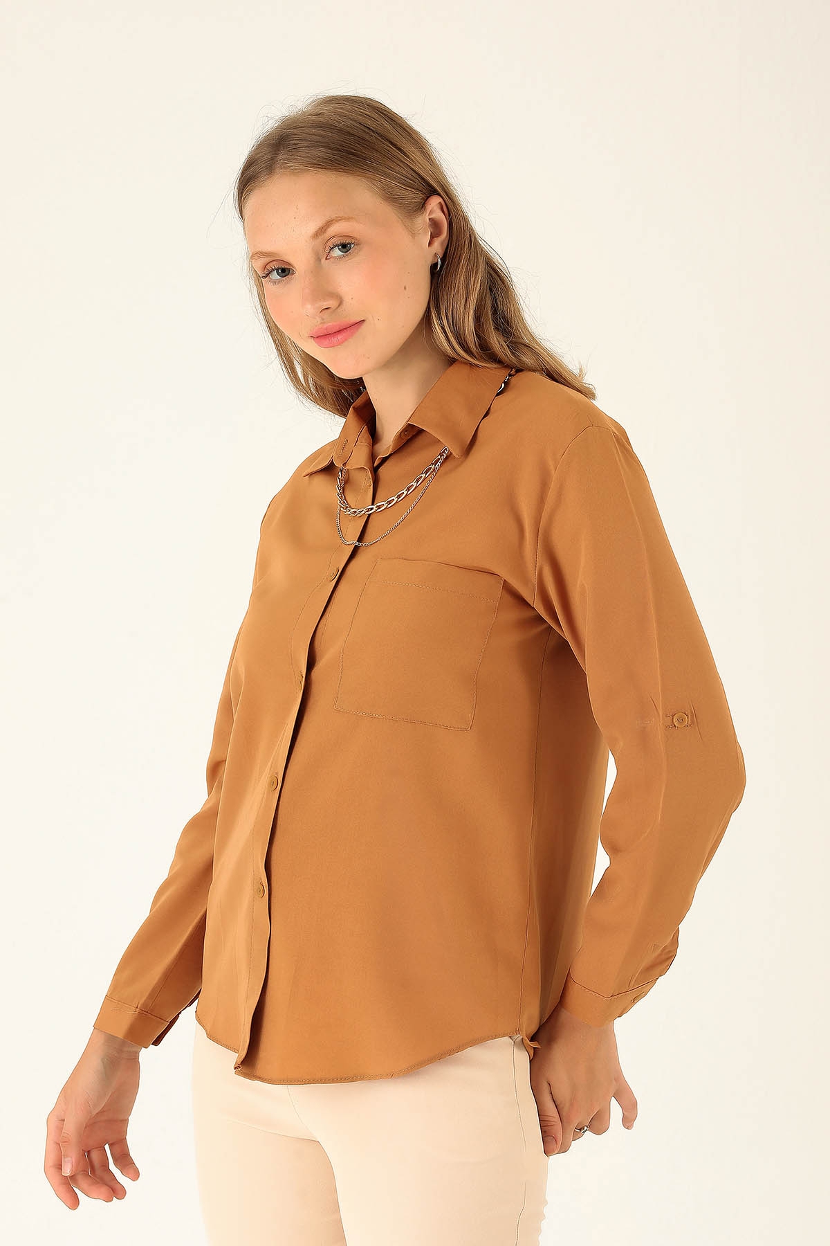 Tek Cepli Kolyeli Bayan Gömlek - 6785A Bisküvi - 2