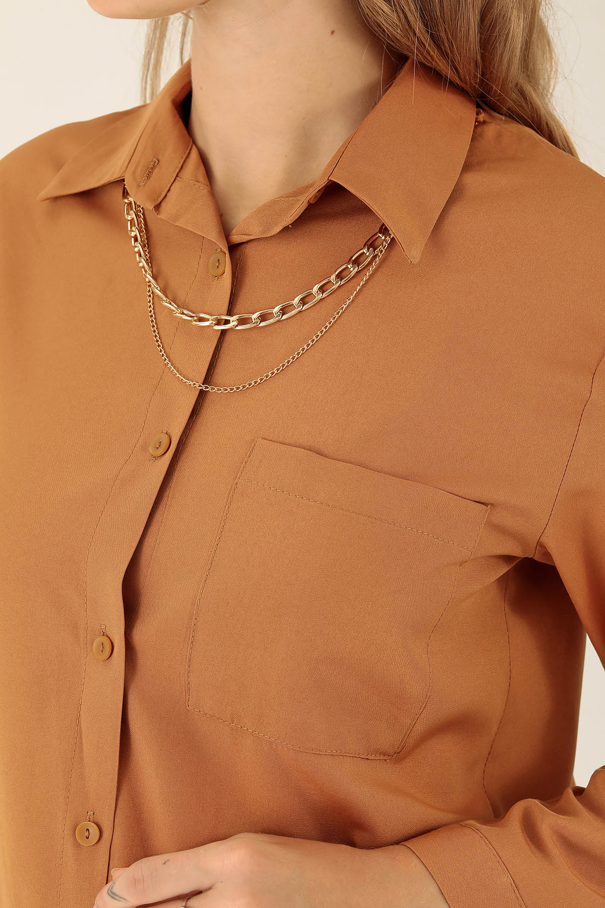 Tek Cepli Kolyeli Bayan Gömlek - 6785A Bisküvi - 6