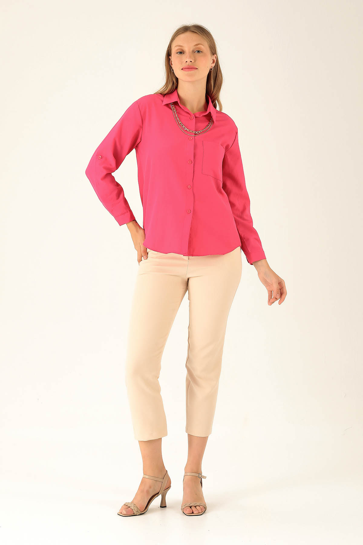 Tek Cepli Kolyeli Bayan Gömlek - 6785A Fuşya - 4
