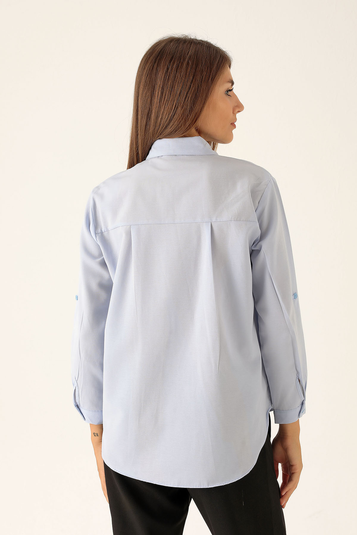 Tek Cepli Kolyeli Bayan Gömlek - 6785A Mavi - 5