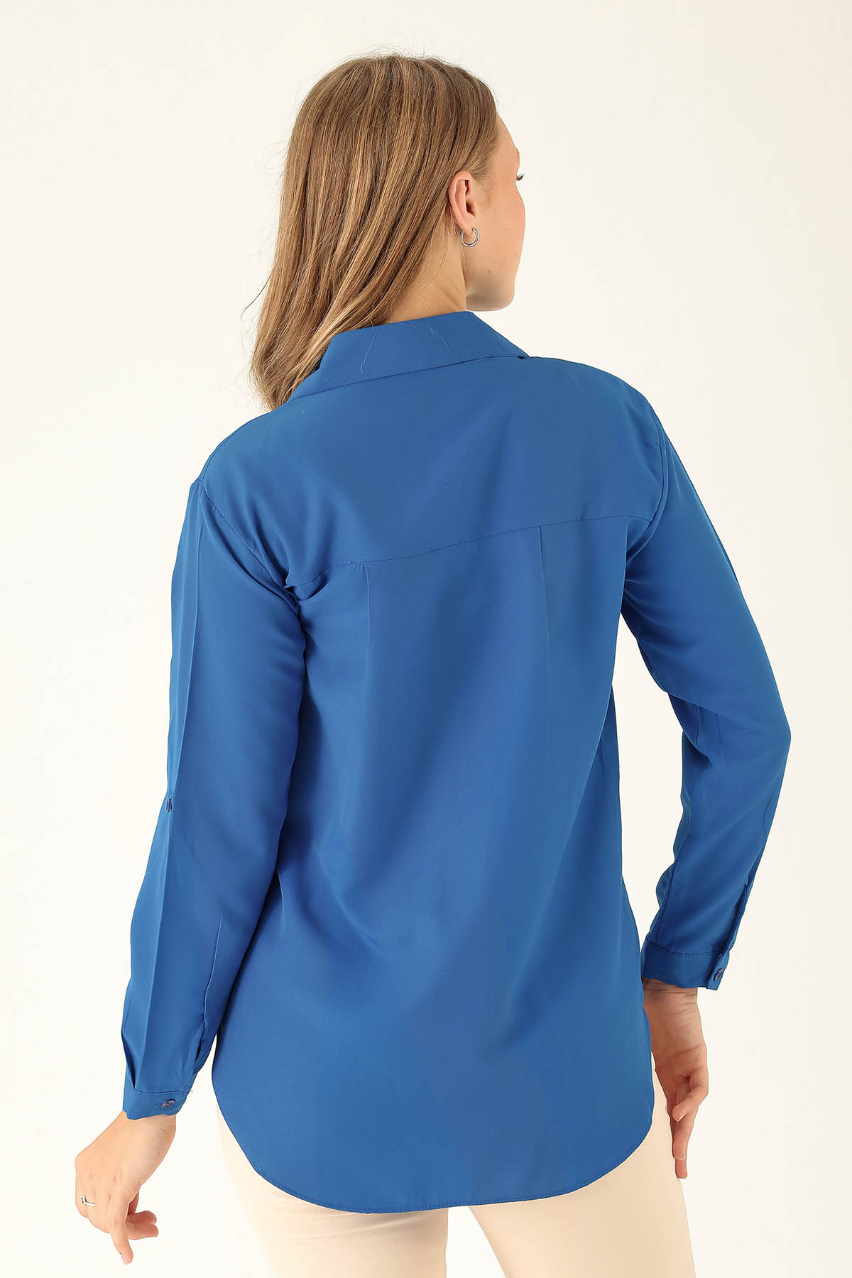 Tek Cepli Kolyeli Bayan Gömlek - 6785A Saks - 5